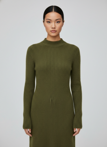 Ribbed Knit Mock-Neck Maxi Dress