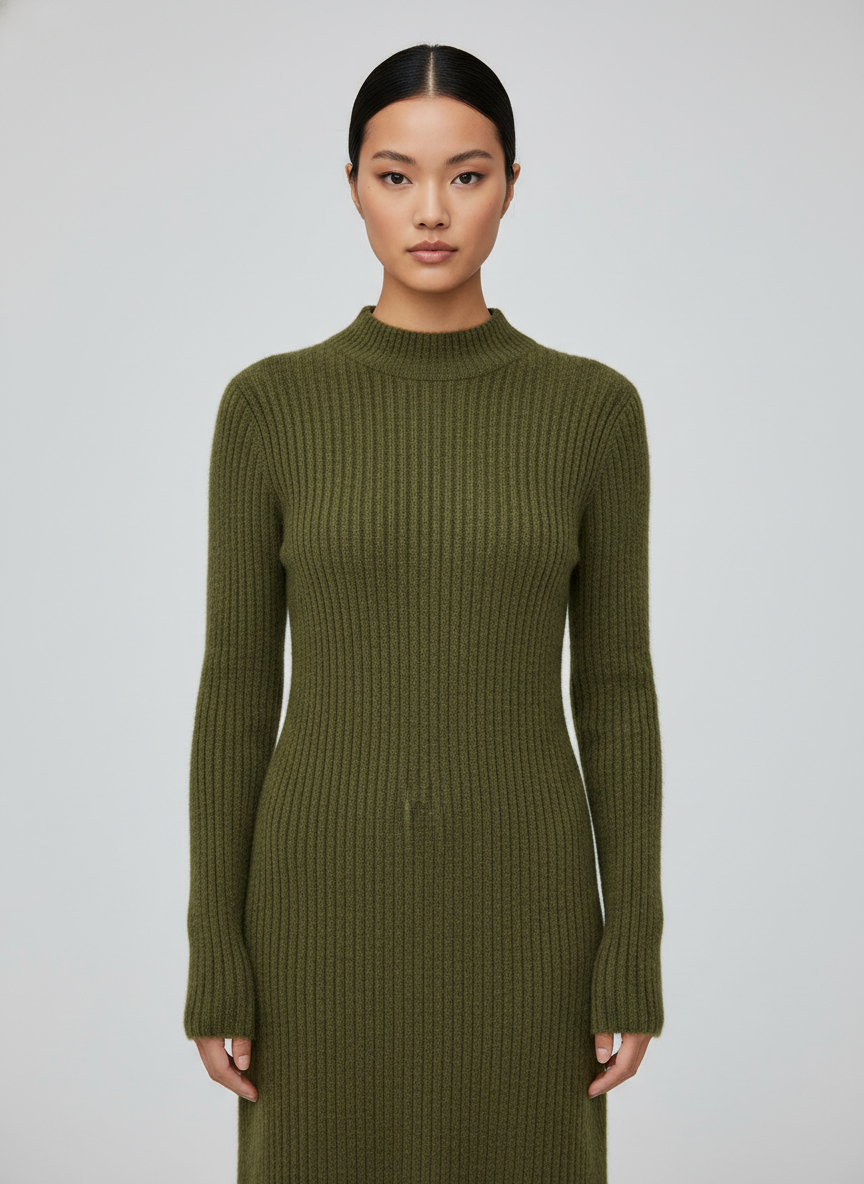 Ribbed Knit Mock-Neck Maxi Dress