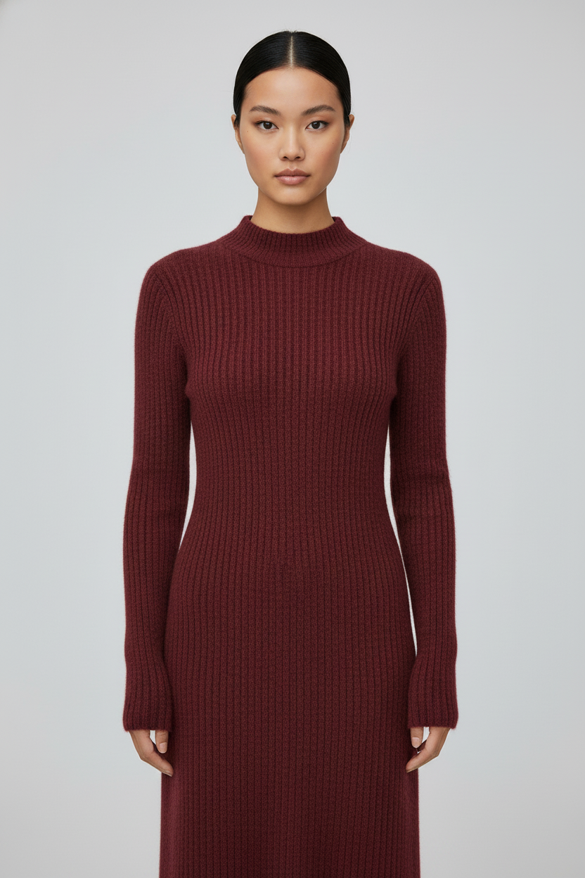 Ribbed Knit Mock-Neck Maxi Dress - Image 2