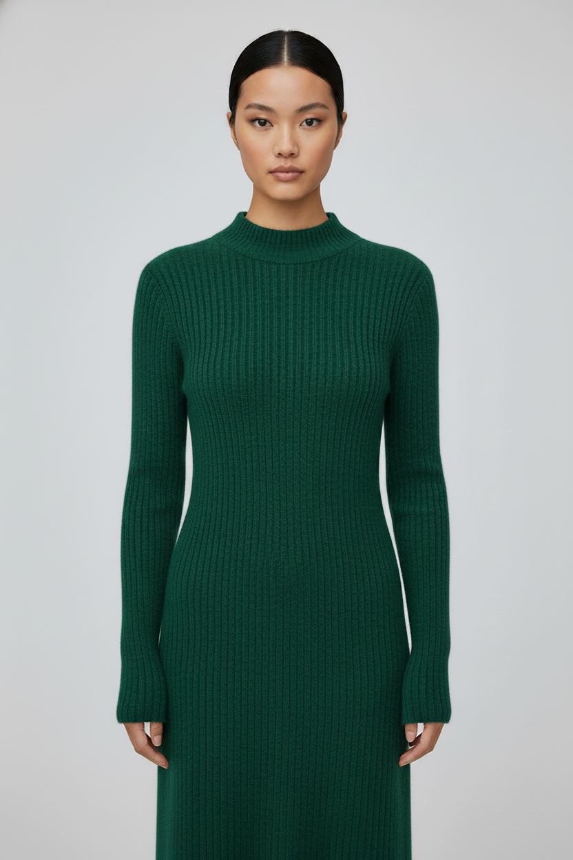 Ribbed Knit Mock-Neck Maxi Dress - Image 3
