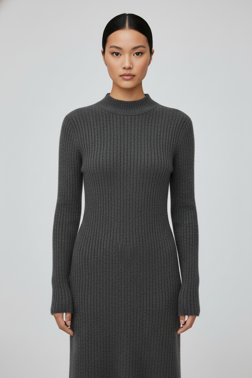 Ribbed Knit Mock-Neck Maxi Dress - Image 4